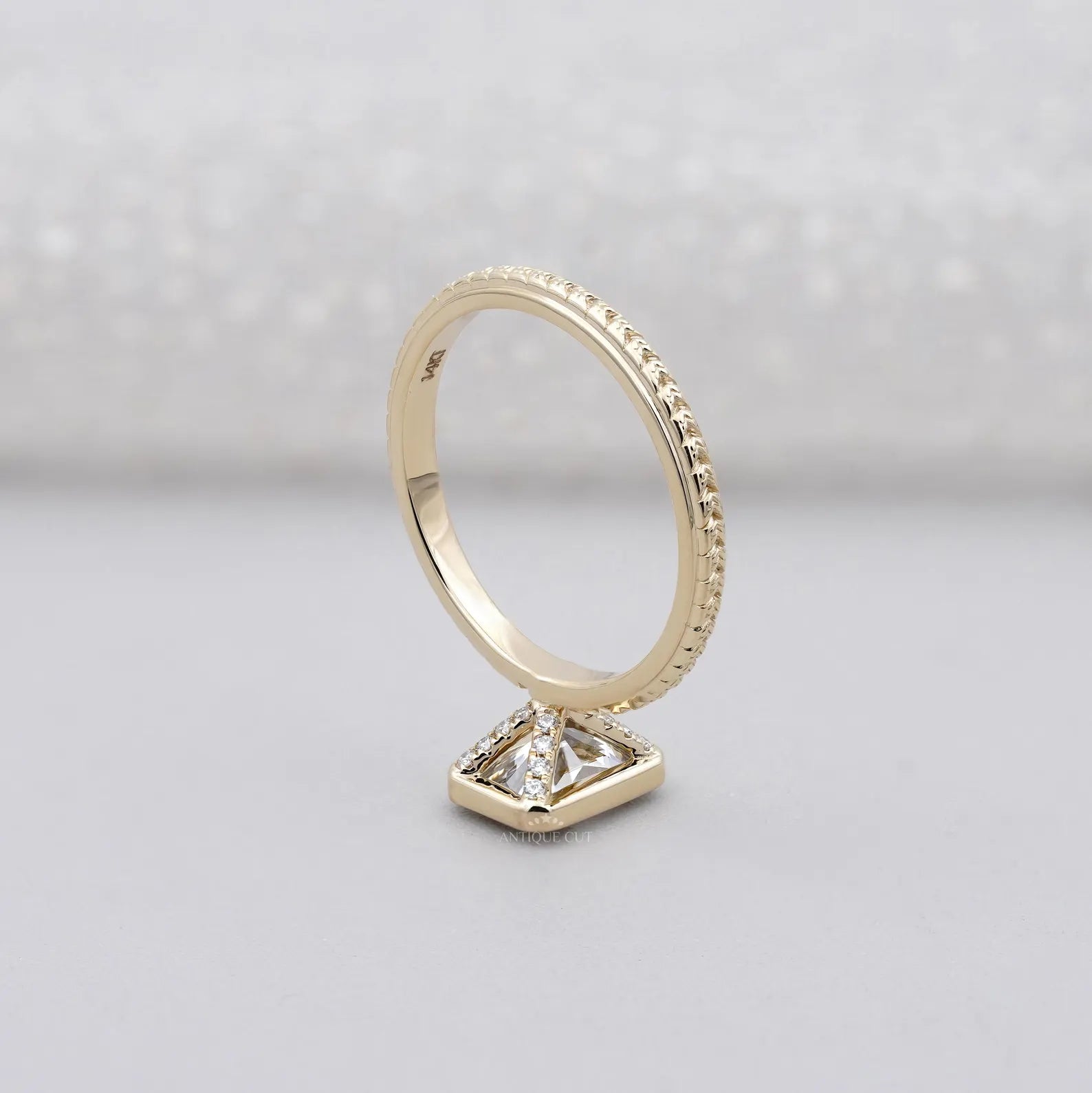 2.00ct Radiant Cut Bezel Engagement Ring in 14k Gold | Hand Engraved Band | Radiant Solitaire Ring | Minimalist Radiant Engagement Ring