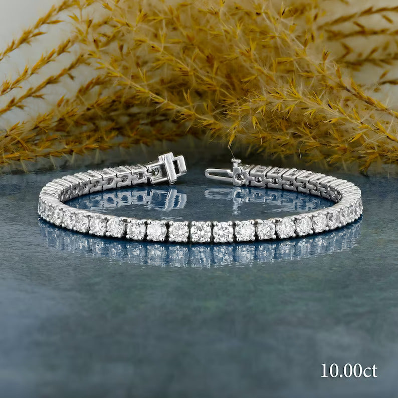 Round Lab Grown Diamond 4 Prong Tennis Bracelets, EF Color, VS Clarity, IGI Certified