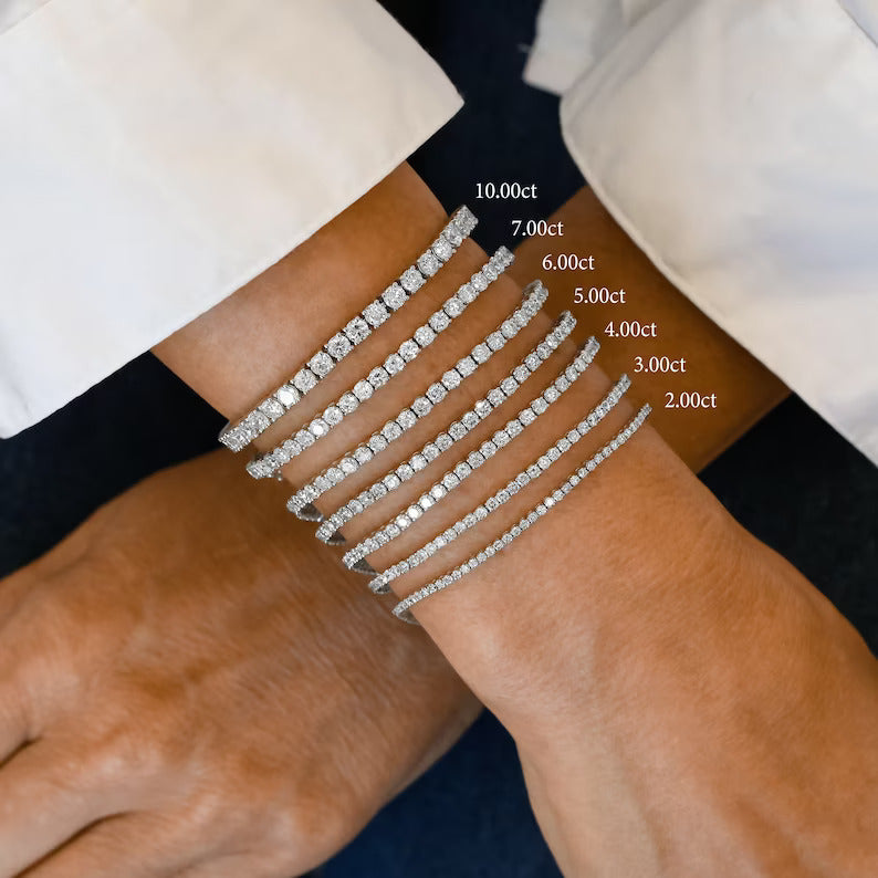 Round Lab Grown Diamond 4 Prong Tennis Bracelets, EF Color, VS Clarity, IGI Certified