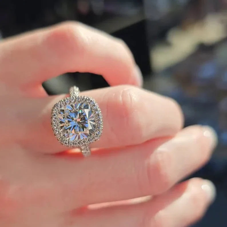 Cushion 5.50tcw Lab Diamond Pave Halo Ring | D-E-F VVS-VS | Rose Gold | IGI Certified