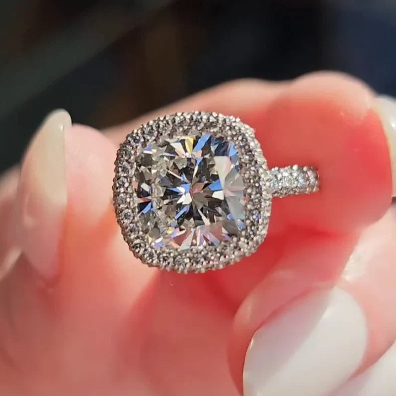 Cushion 5.50tcw Lab Diamond Pave Halo Ring | D-E-F VVS-VS | Rose Gold | IGI Certified