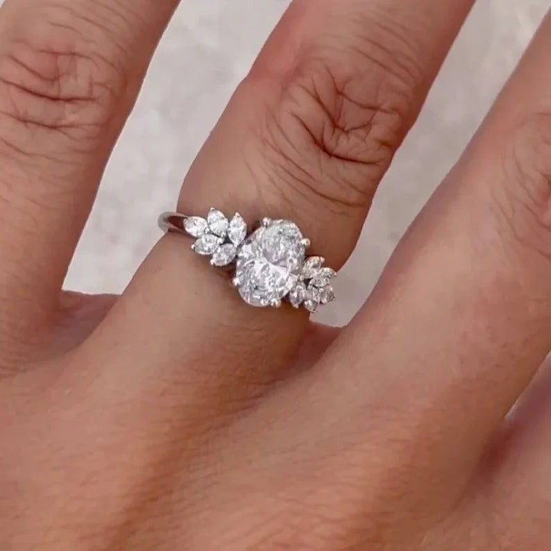 Oval 2.00tcw Lab Diamond Ring | Marquise Side Stones | IGI Certified | DEF VVS–VS