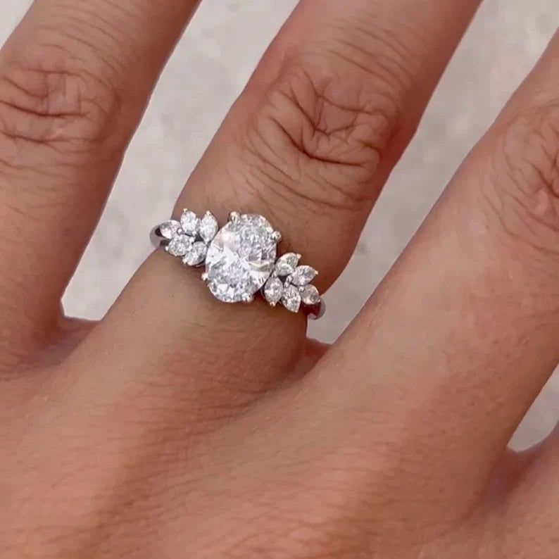 Oval 2.00tcw Lab Diamond Ring | Marquise Side Stones | IGI Certified | DEF VVS–VS