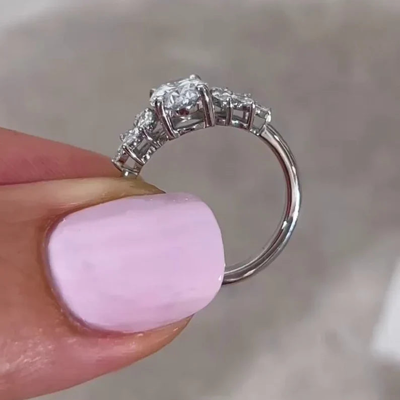 Oval 2.00tcw Lab Diamond Ring | Marquise Side Stones | IGI Certified | DEF VVS–VS