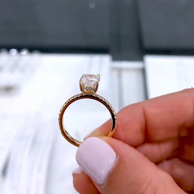 2.42tcw Cushion Lab Diamond Engagement Ring | Hidden Halo | IGI Certified | Custom Yellow Gold
