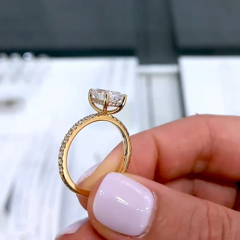 2.42tcw Cushion Lab Diamond Engagement Ring | Hidden Halo | IGI Certified | Custom Yellow Gold