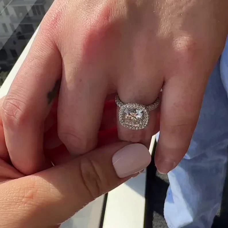 Cushion 5.50tcw Lab Diamond Pave Halo Ring | D-E-F VVS-VS | Rose Gold | IGI Certified