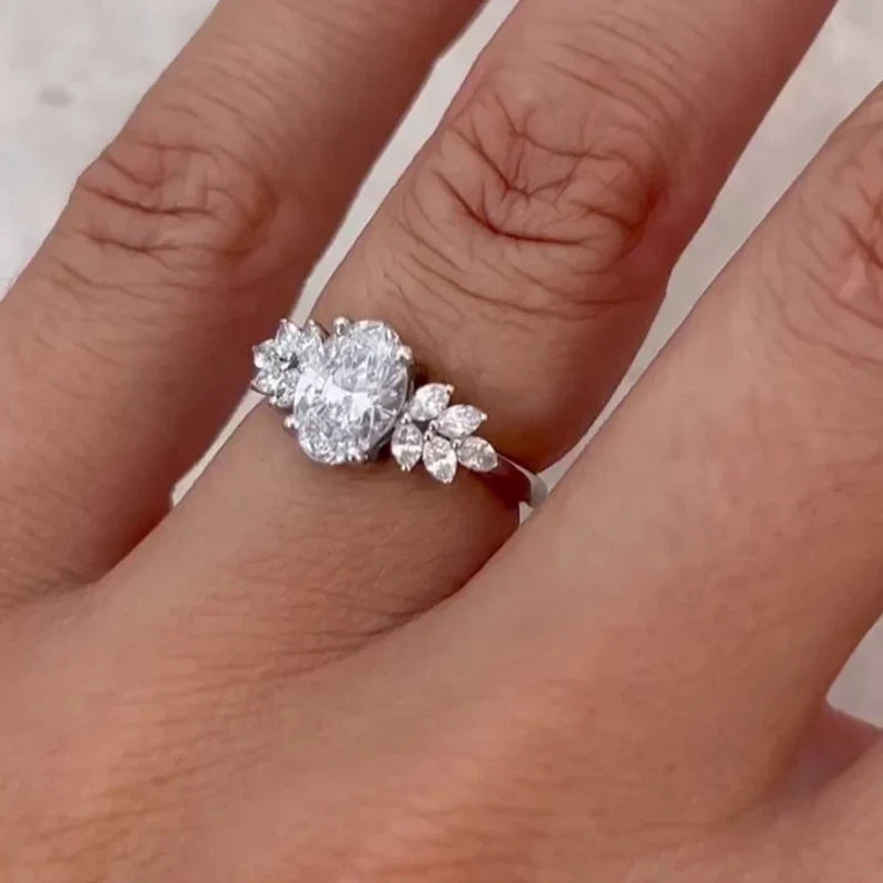 Oval 2.00tcw Lab Diamond Ring | Marquise Side Stones | IGI Certified | DEF VVS–VS