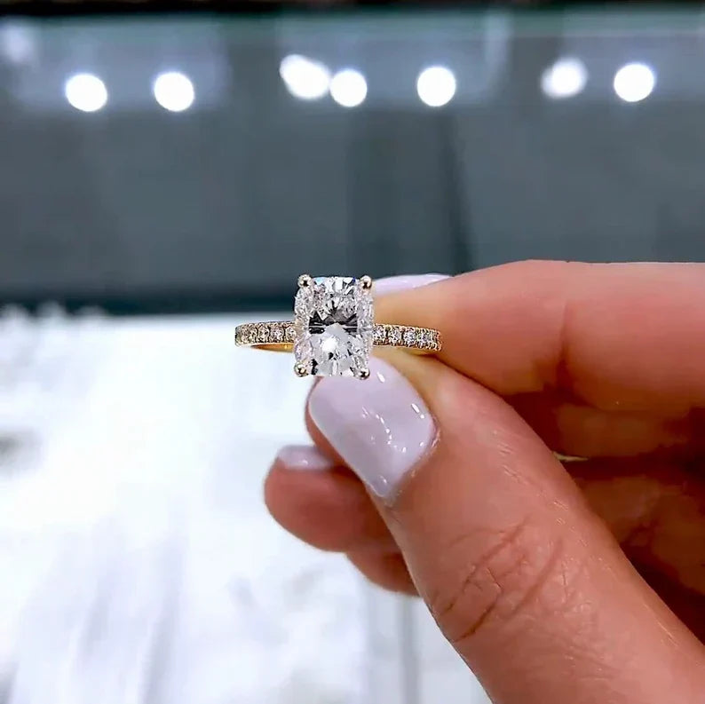 2.42tcw Cushion Lab Diamond Engagement Ring | Hidden Halo | IGI Certified | Custom Yellow Gold