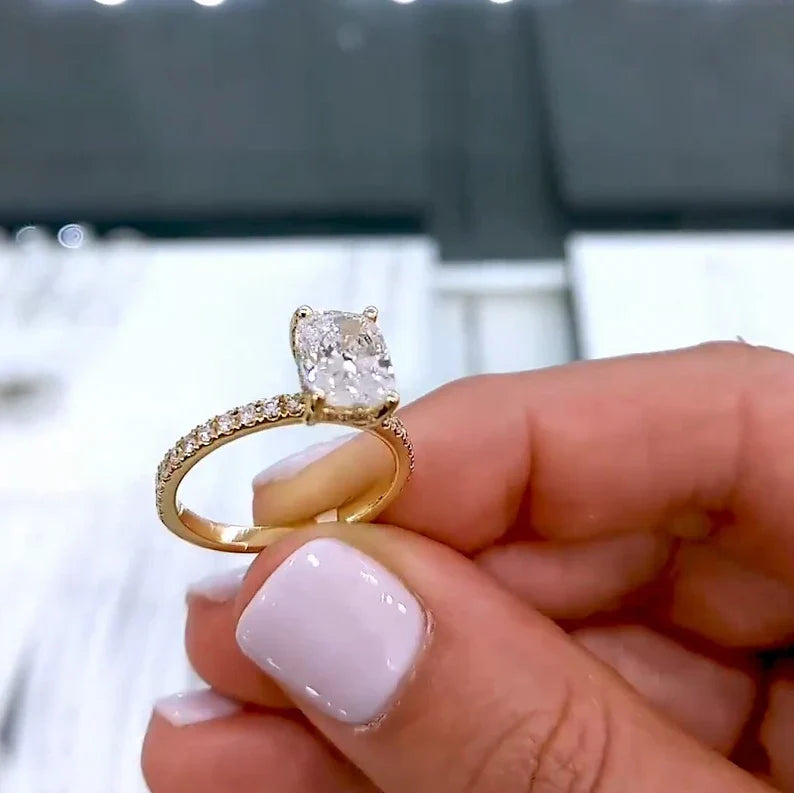 2.42tcw Cushion Lab Diamond Engagement Ring | Hidden Halo | IGI Certified | Custom Yellow Gold