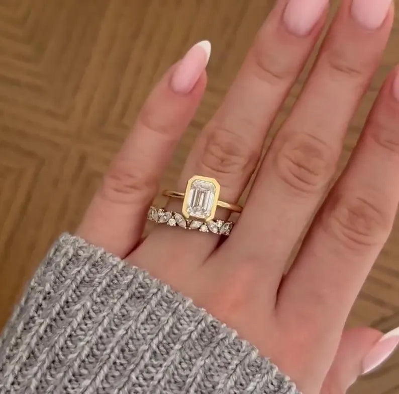 2.00ct Emerald Lab Grown Diamond Bezel Set Engagement Ring | Basket Style | IGI Certified | Yellow Gold