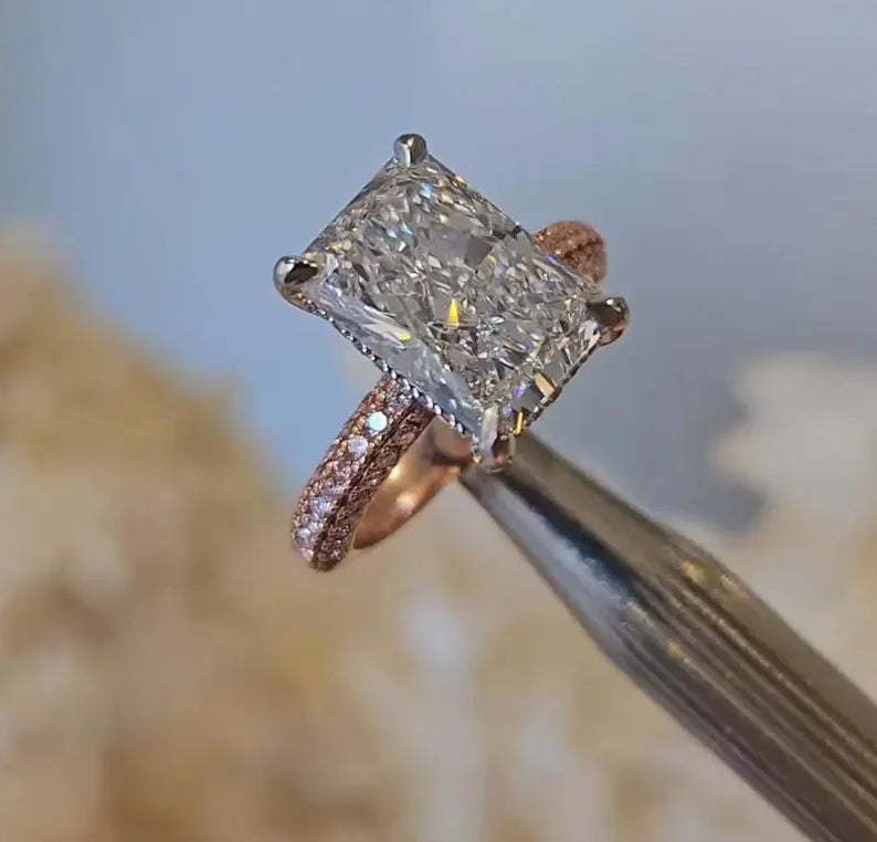 Radiant 5.75tcw Lab Diamond Hidden Halo Ring | Two-Tone | IGI Certified