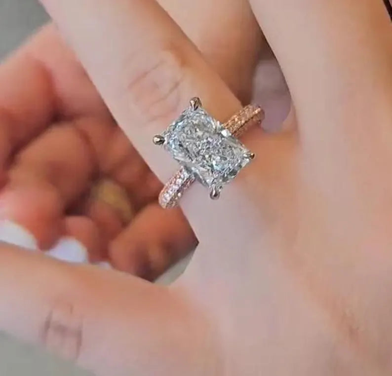 Radiant 5.75tcw Lab Diamond Hidden Halo Ring | Two-Tone | IGI Certified