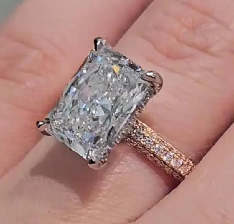 Radiant 5.75tcw Lab Diamond Hidden Halo Ring | Two-Tone | IGI Certified