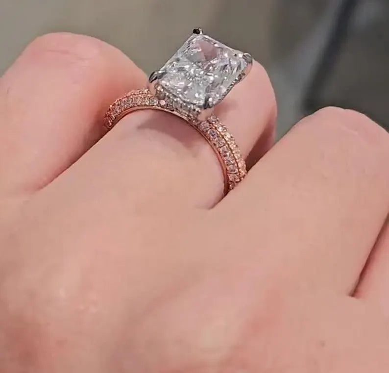 Radiant 5.75tcw Lab Diamond Hidden Halo Ring | Two-Tone | IGI Certified