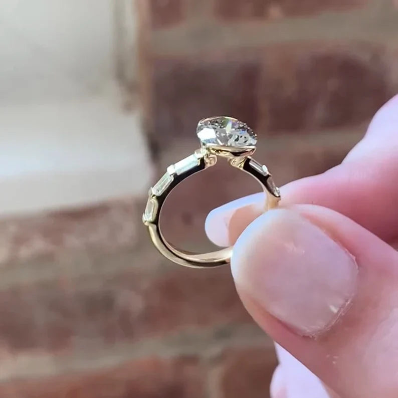 3.00tcw Lab Grown Round Diamond Ring | Bezel & Side Baguettes | Certified And Customizable