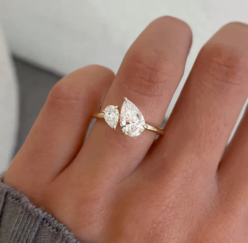 Toi Et Moi 1.65ct Lab Grown Diamond Ring | Double Pear | IGI Certified | 10k 14k 18k Gold or Platinum