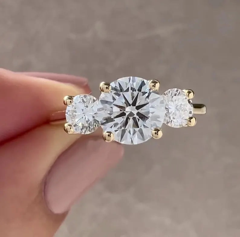 Round 1.70tcw Lab Diamond Three Stone Engagement Ring | IGI Certified D-E-F VVS-VS