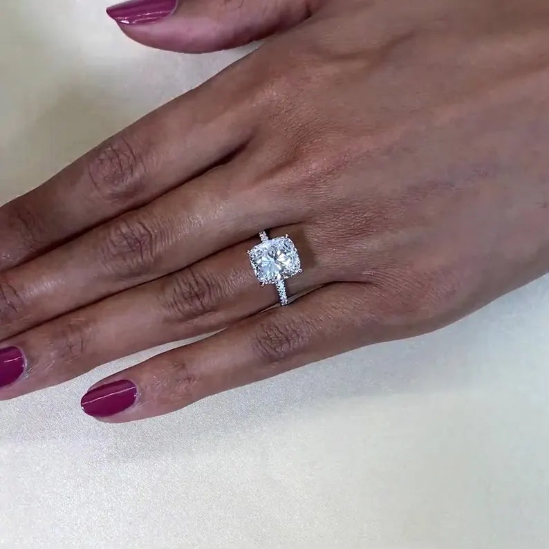 4.50ct Cushion Lab Diamond Engagement Ring | Hidden Halo Pave | IGI Certified | White Gold