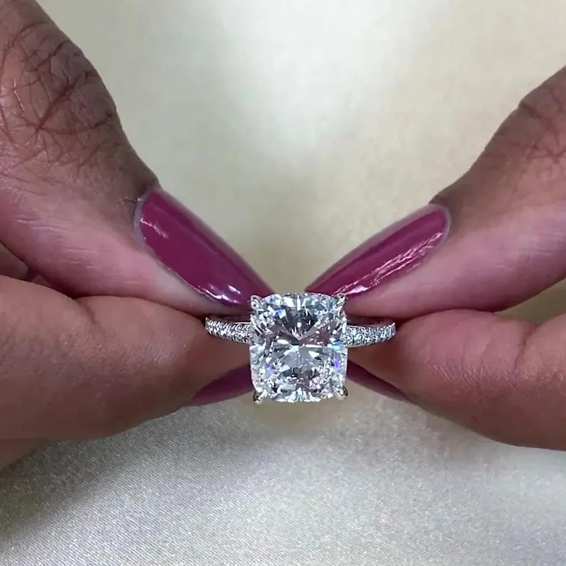 4.50ct Cushion Lab Diamond Engagement Ring | Hidden Halo Pave | IGI Certified | White Gold