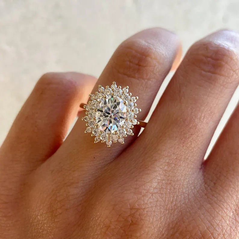 Oval 3.10tcw Lab Grown Diamond Halo Engagement Ring | IGI Certified | AntiqueCut