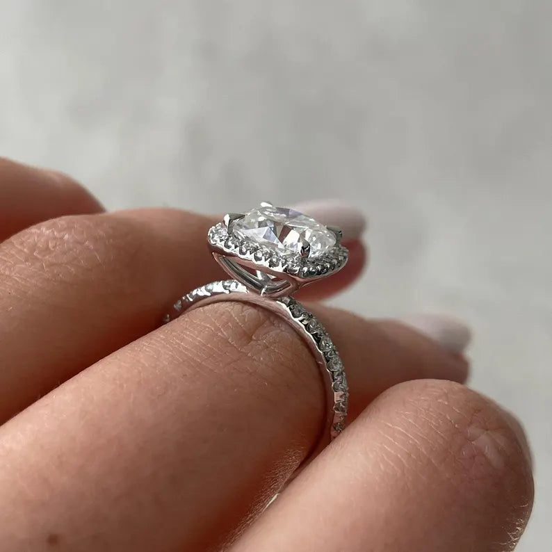 Cushion 4.00tcw Lab Grown Diamond Halo Engagement Ring, D-E-F Color, VVS-VS Clarity, IGI Certified