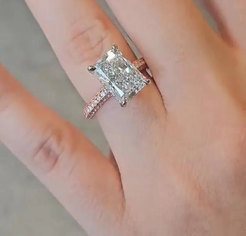 Radiant 5.75tcw Lab Diamond Hidden Halo Ring | Two-Tone | IGI Certified