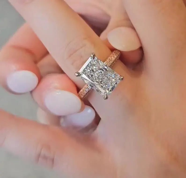 Radiant 5.75tcw Lab Diamond Hidden Halo Ring | Two-Tone | IGI Certified