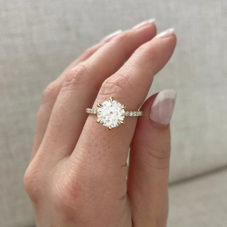 Round 2.50tcw Lab Grown Diamond Pave Engagement Ring | IGI Certified | Yellow Gold