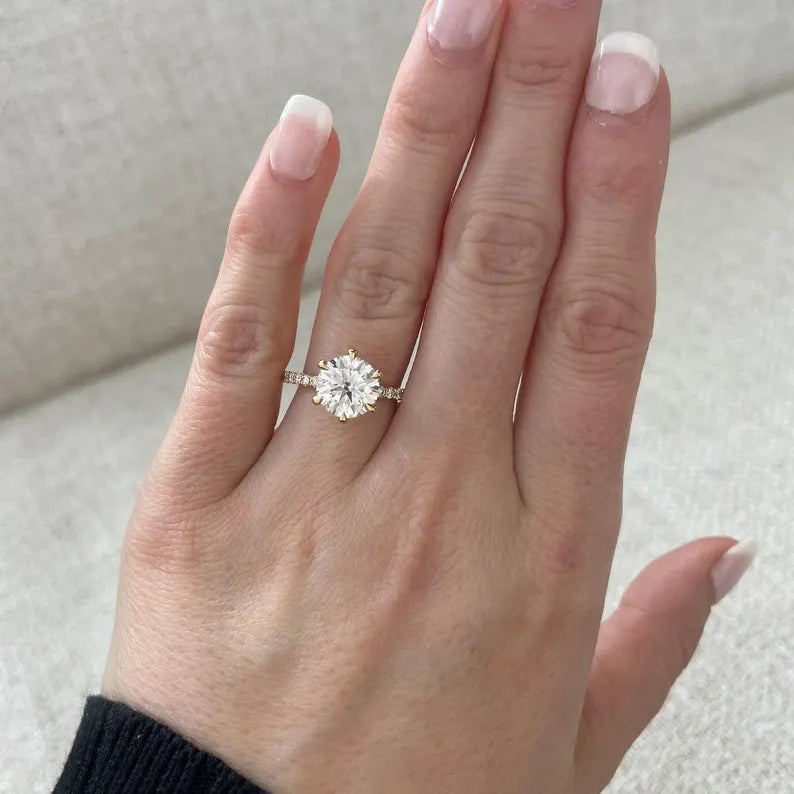 Round 2.50tcw Lab Grown Diamond Pave Engagement Ring | IGI Certified | Yellow Gold