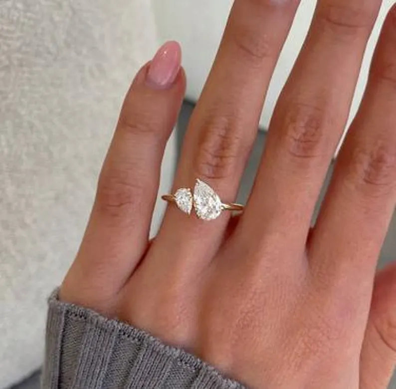 Toi Et Moi 1.65ct Lab Grown Diamond Ring | Double Pear | IGI Certified | 10k 14k 18k Gold or Platinum