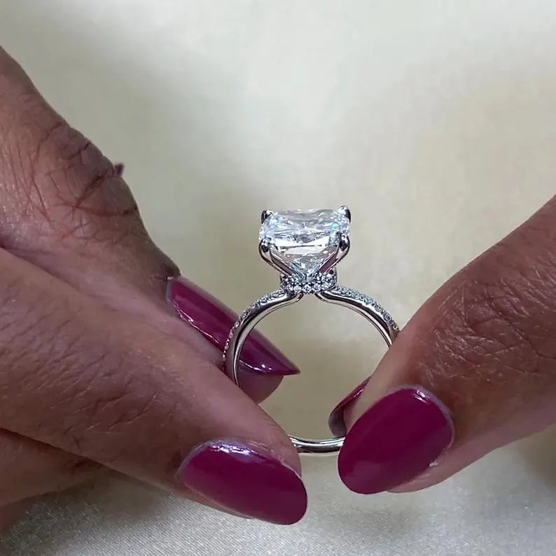 4.50ct Cushion Lab Diamond Engagement Ring | Hidden Halo Pave | IGI Certified | White Gold