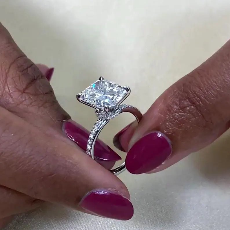 4.50ct Cushion Lab Diamond Engagement Ring | Hidden Halo Pave | IGI Certified | White Gold