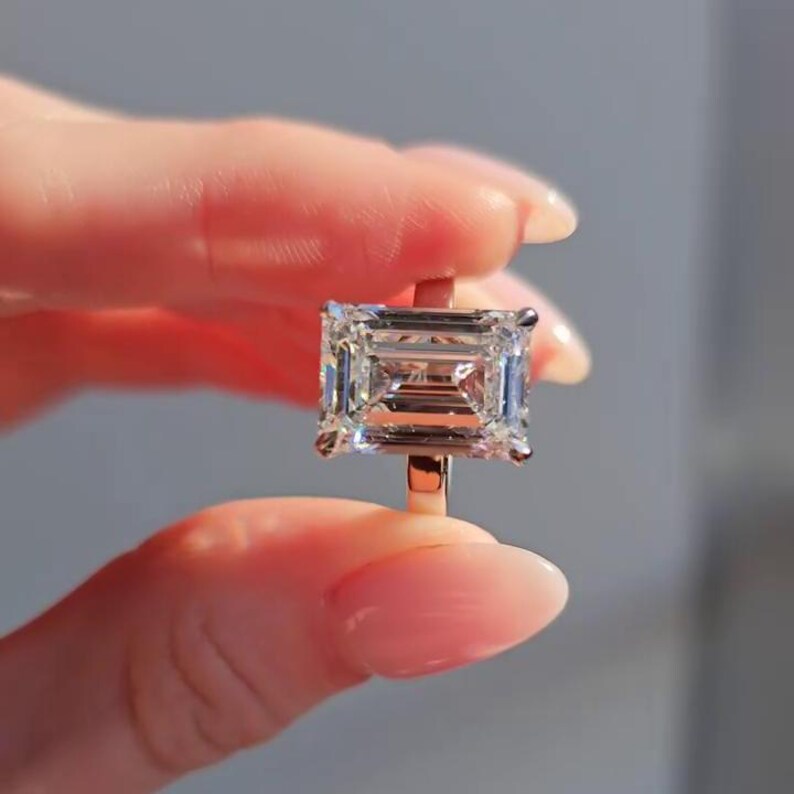 Emerald 8.00ct Lab Grown Diamond White Gold Engagement Ring, D-E-F Color, VVS-VS Clarity, IGI Certificate