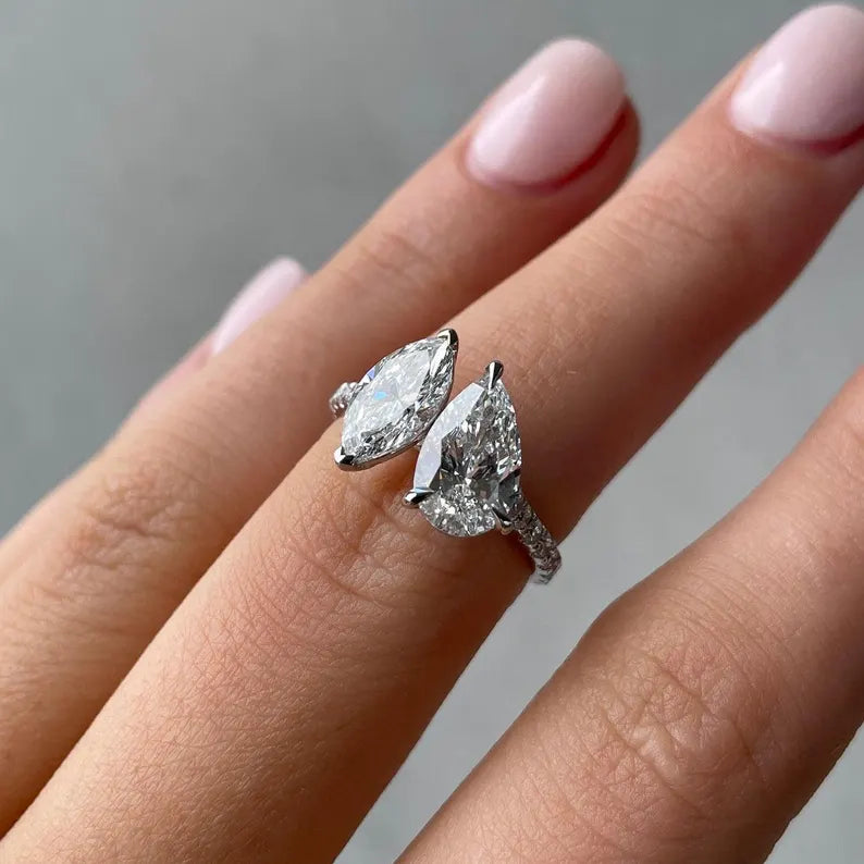 Pear And Marquise 2.80tcw Lab Diamond Engagement Ring | D-E-F VVS-VS | IGI Certified