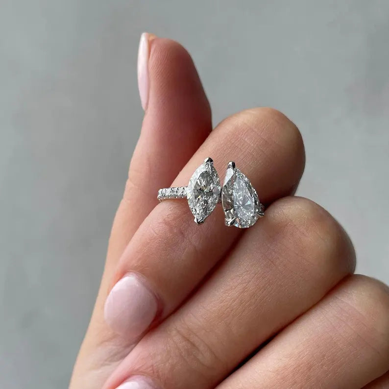 Pear And Marquise 2.80tcw Lab Diamond Engagement Ring | D-E-F VVS-VS | IGI Certified
