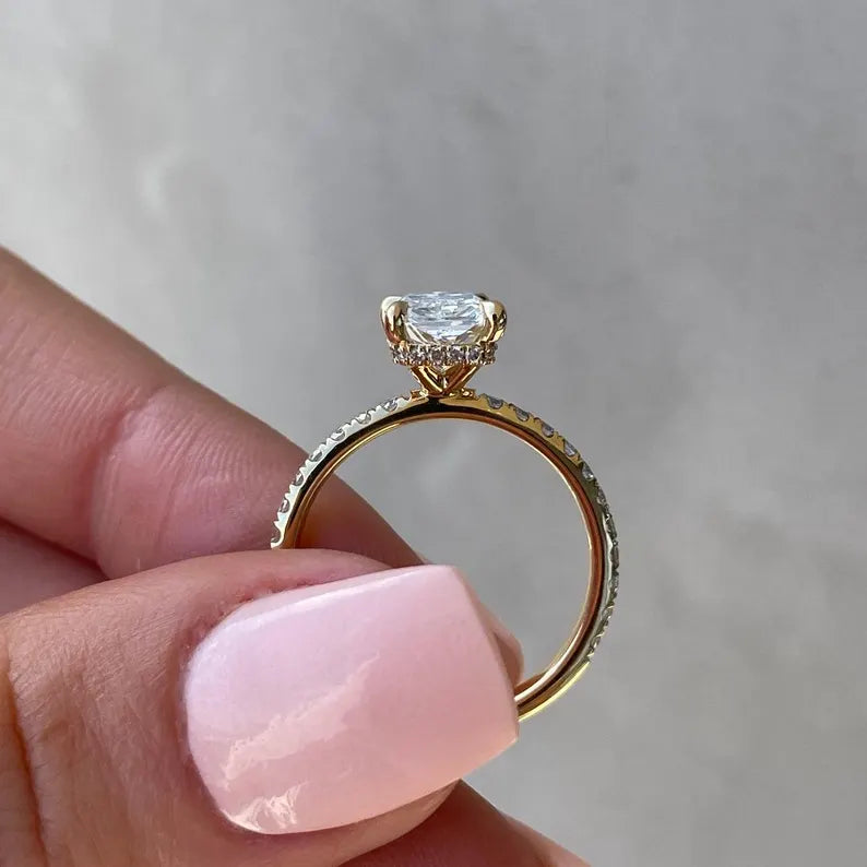 Radiant Cut 3.30tcw Lab Diamond Ring | IGI Certified | Hidden Halo & Yellow Gold Pave Band