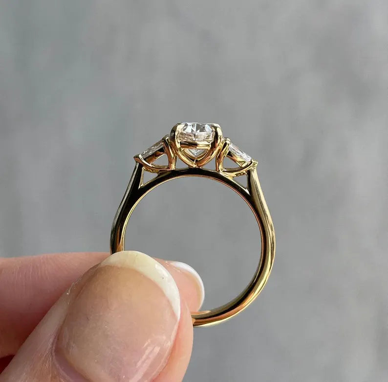 Oval 2.00tcw Lab Diamond Three Stone Ring with Pear Sides | IGI Certified | D-E-F VVS–VS