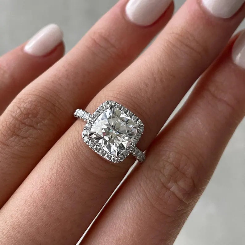 Cushion 4.00tcw Lab Grown Diamond Halo Engagement Ring, D-E-F Color, VVS-VS Clarity, IGI Certified