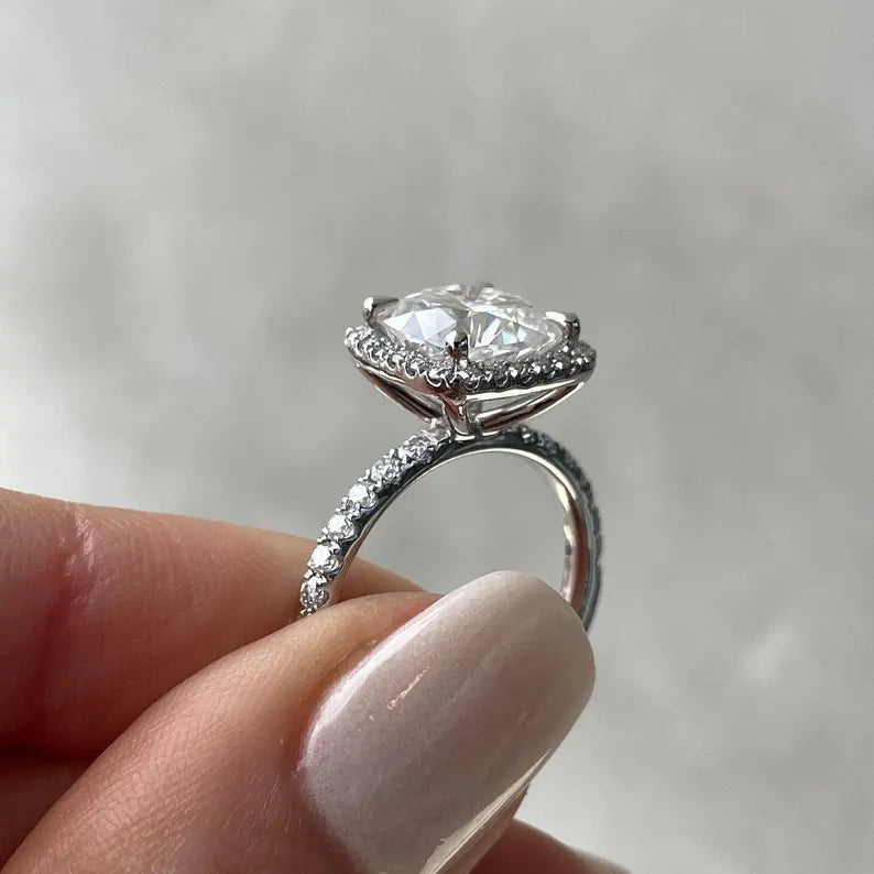 Cushion 4.00tcw Lab Grown Diamond Halo Engagement Ring, D-E-F Color, VVS-VS Clarity, IGI Certified