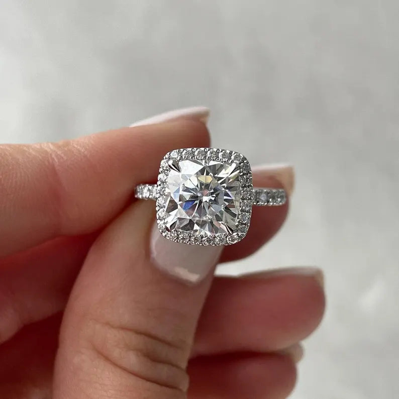 Cushion 4.00tcw Lab Grown Diamond Halo Engagement Ring, D-E-F Color, VVS-VS Clarity, IGI Certified