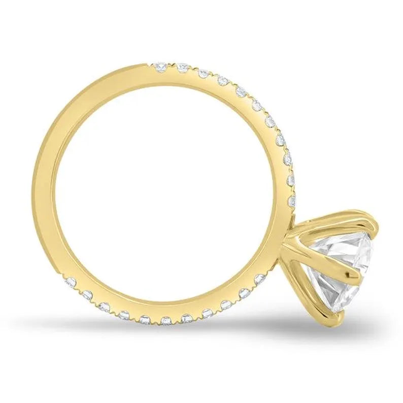 Round 2.50tcw Lab Grown Diamond Pave Engagement Ring | IGI Certified | Yellow Gold