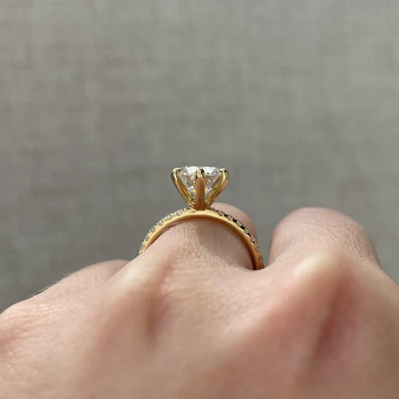 Round 2.50tcw Lab Grown Diamond Pave Engagement Ring | IGI Certified | Yellow Gold