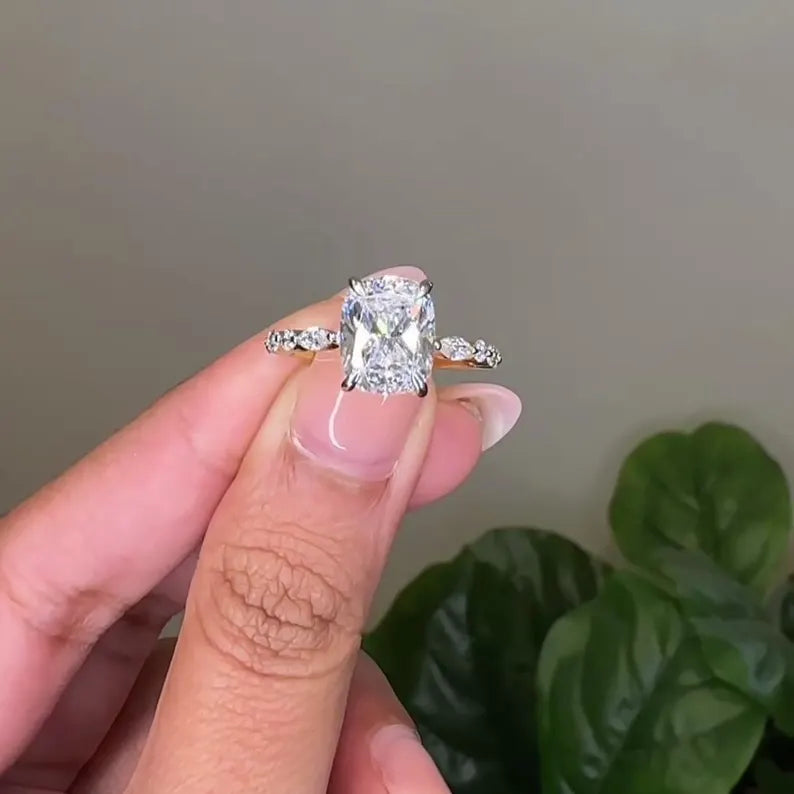 Cushion 3.60tcw Lab Diamond Accent Engagement Ring | IGI Certified D-E-F VVS-VS