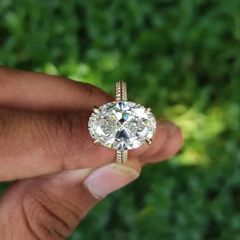 Oval 9.40tcw Lab Diamond Knife Edge Hidden Halo Ring | D-E-F VVS-VS | IGI Certified