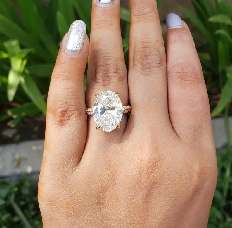 Oval 9.40tcw Lab Diamond Knife Edge Hidden Halo Ring | D-E-F VVS-VS | IGI Certified