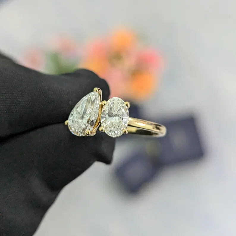 2.50ct Toi Et Moi Oval & Pear Lab Diamond Ring | IGI Certified | VVS–VS Clarity | 14K 18K Gold