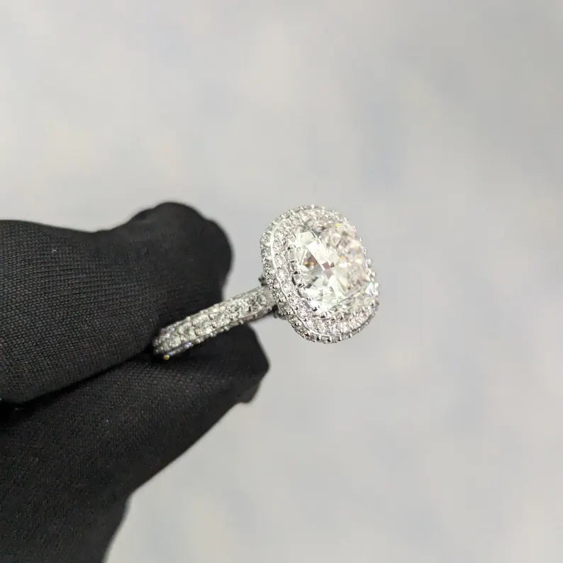 5.60tcw SQ Cushion Lab Diamond Halo Engagement Ring | IGI Certified | D-E-F Color | VVS Clarity