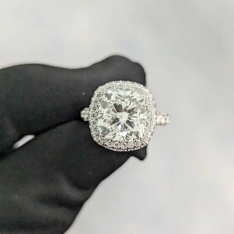 5.60tcw SQ Cushion Lab Diamond Halo Engagement Ring | IGI Certified | D-E-F Color | VVS Clarity
