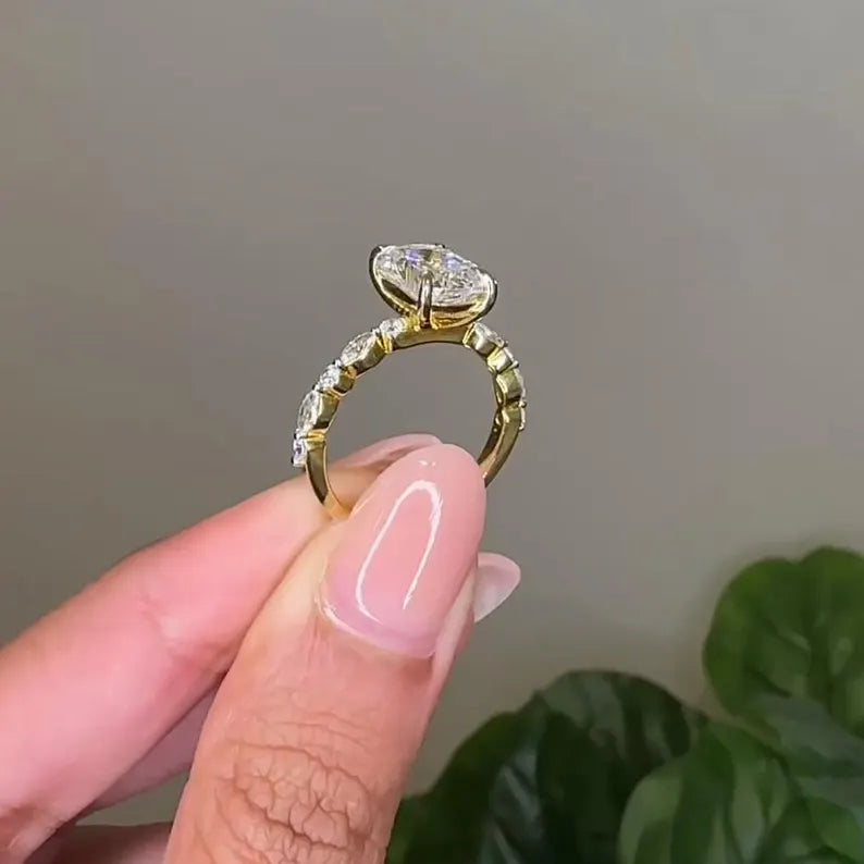 Cushion 3.60tcw Lab Diamond Accent Engagement Ring | IGI Certified D-E-F VVS-VS